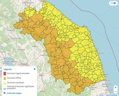 Marche: allerta arancione per il vento nell’entroterra