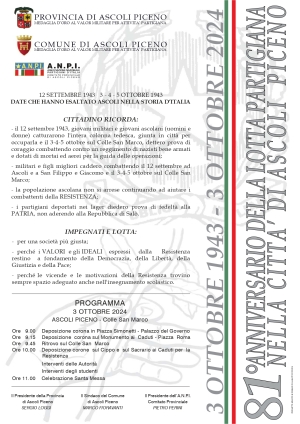 81&deg; Anniversario dell&rsquo;inizio della lotta di liberazione in Ascoli Piceno
