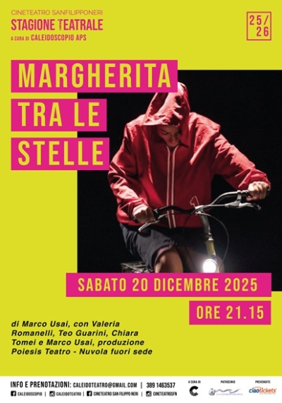 Sabato 20 dicembre secondo appuntamento della Stagione teatrale 2025/2026 “PASSATO PRESENTE TEATRO” del Cineteatro San Filippo Neri con lo spettacolo “MARGHERITA TRA LE STELLE”