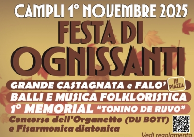 A Campli il 1° novembre “Grande Festa di Ognissanti” tra tradizione, gusto e musica popolare
