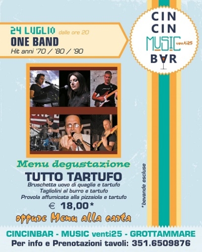Al Cincinbar Music venti25 giovedì 24 luglio One Band con le hit degli anni 70/80/90