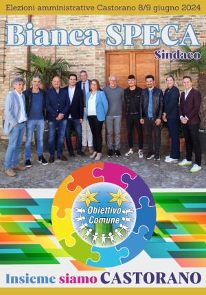 Manifesto Bianca Speca con gruppo consiglieri di Obiettivo Comune comunali Castorano 2024
