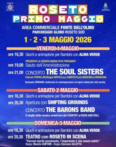 Roseto si accende per il Primo Maggio: tre giorni di grande musica, spettacolo e divertimento a Fonte dell’Olmo