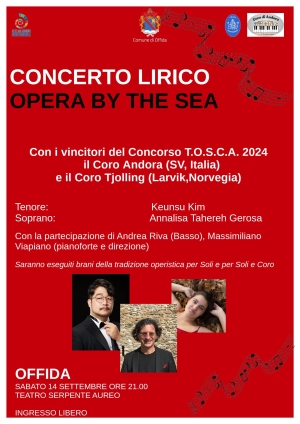 Concerto lirico Opera by the sea, il 14 settembre al Serpente Aureo