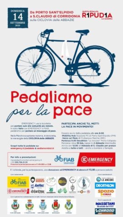 &ldquo;PEDALIAMO per la PACE&rdquo; &ndash; Domenica 14 settembre 2025 &ndash; con FIAB ed EMERGENCY