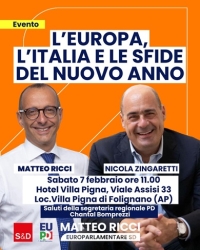 Ricci con Zingaretti sabato in provincia di Ascoli per &ldquo;l&rsquo;Europa, l&rsquo;Italia e le sfide del nuovo anno&rdquo;