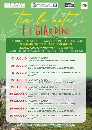 Dal 01 Luglio al 26 Agosto andranno in scena gli appuntamenti musicali del marted&igrave; denominati TRA LE NOTE E I GIARDINI