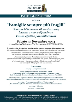 Sabato 23 novembre si terr&agrave; l'incontro sul tema "Famiglie sempre pi&ugrave; fragili"