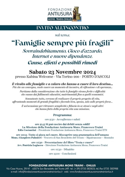 Sabato 23 novembre si terrà l'incontro sul tema 