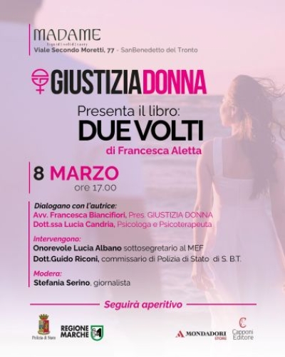 Giustizia Donna presenta il libro di Francesca Aletta DUE VOLTI