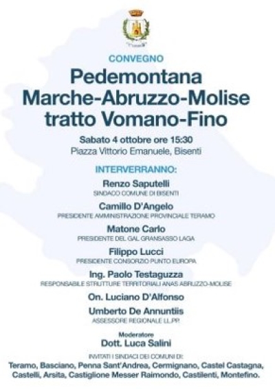 A Bisenti un convegno su “Pedemontana Marche–Abruzzo–Molise, tratto Vomano-Fino”