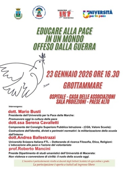 Educazione alla pace e ruolo della scuola, incontro all’Ospitale