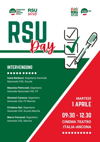 1 aprile 2025 “RSU Day” CISL SCUOLA e CISL FP Marche al Cinema Teatro Italia di Ancona