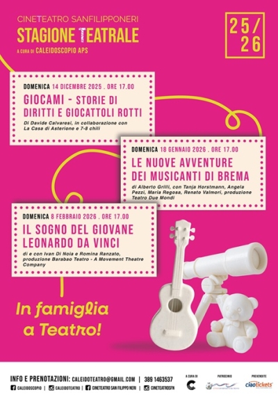 Domenica 14 dicembre il primo appuntamento della Rassegna di teatro per famiglie “In famiglia a teatro!” al Cineteatro San Filippo Neri