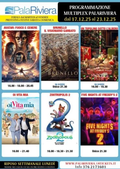 Programmazione Multiplex Palariviera dal 17 al 23 dicembre 2025