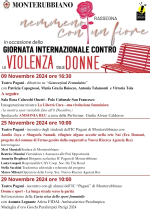 MONTERUBBIANO: DA DOMANI AL VIA IL MESE DI &ldquo;NEMMENO CON UN FIORE&rdquo;, IN OCCASIONE DELLA GIORNATA INTERNAZIONALE CONTRO LA VIOLANZA SULLE DONNE.