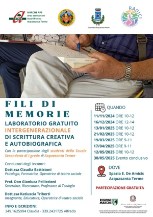 &ldquo;FILI DI MEMORIE&rdquo; al via il laboratorio di scrittura creativa ad Acquasanta Terme
