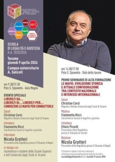 Nicola Gratteri sarà a Teramo il 9 aprile 2026