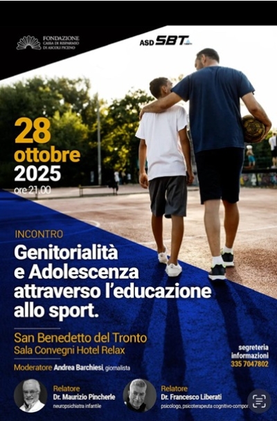 A San Benedetto convegno “Genitorialità e adolescenza, attraverso l’educazione allo sport” martedì 28 ottobre