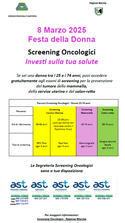 GIORNATA INTERNAZIONALE DELLA DONNA: SCREENING ONCOLOGICI PER LA TUTELA DELLA SALUTE