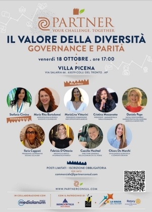 L'argomento &ldquo;Il valore della diversit&agrave; &ndash; Governance e parit&agrave;&rdquo; al centro della tavola rotonda venerd&igrave; 18 ottobre presso Villa Picena a Colli del Tronto