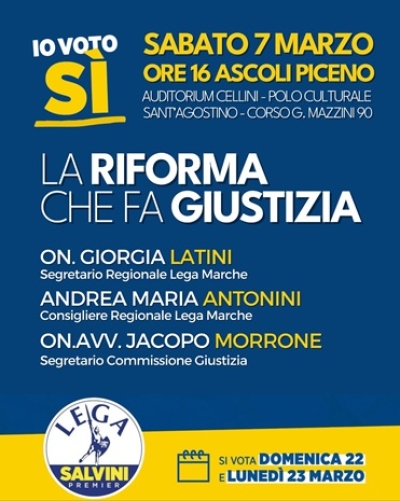 Ascoli Piceno, sabato 7 marzo incontro pubblico “La riforma che fa giustizia”