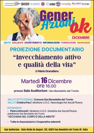 PROGETTO GENERAZIONI OK, INVECCHIAMENTO ATTIVO E QUALITA&rsquo; DELLA VITA