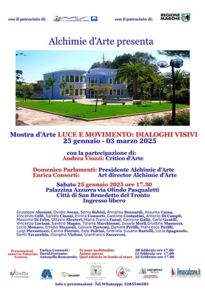Alchimie d’Arte presenta una importante mostra d’Arte alla Palazzina Azzurra dal titolo: “Luci e movimento: dialoghi visivi”