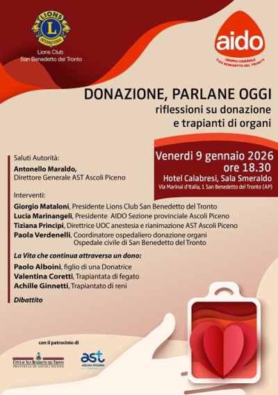 A San Benedetto dibattito dell'Aido su DONAZIONE, PARLANE OGGI riflessioni su donazione e trapianti di organi
