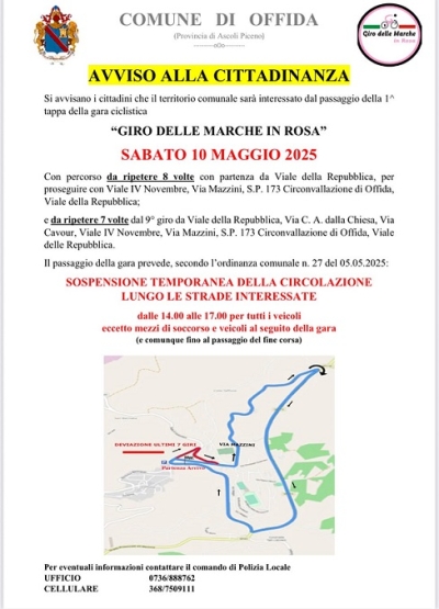Offida si prepara per l'8°edizione del 'Giro delle Marche in Rosa'.