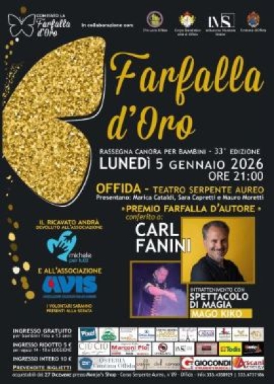 “La Farfalla d’Oro” torna a Offida. Il 5 gennaio la 33ª edizione della rassegna canora per bambini