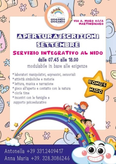 Aperte le iscrizioni di settembre dell'Associazione Giocando Giocando