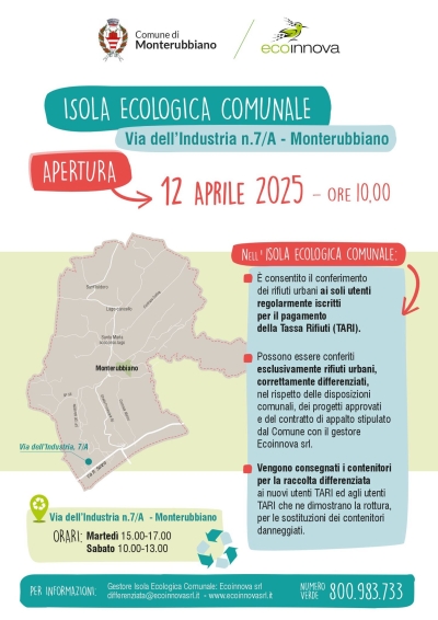 Monterubbiano: dal 12 aprile 2025 sarà aperta la nuova Isola ecologica in Via dell’Industria