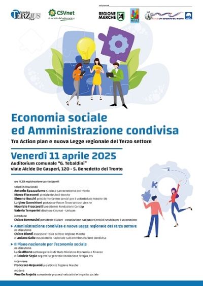 Economia sociale e Amministrazione condivisa: a San Benedetto un confronto sull’Action plan nazionale e sulla nuova legge regionale del Terzo settore