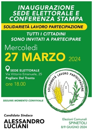 Solidariet&agrave; Lavoro Partecipazione, inaugurazione  sede elettorale a Pagliare del Tronto