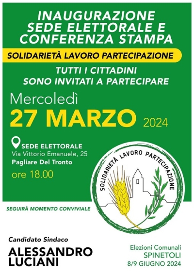 Solidarietà Lavoro Partecipazione, inaugurazione  sede elettorale a Pagliare del Tronto