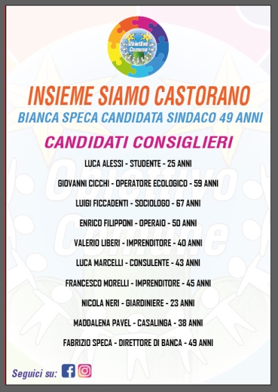 Lista Consiglieri Obbiettivo Comune di Bianca Speca comunali Castorano 2024