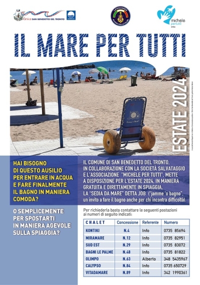 Il Mare per Tutti con michelepertutti, sedie job gratuite a San Benedetto per chi deve spostarsi in spiaggia