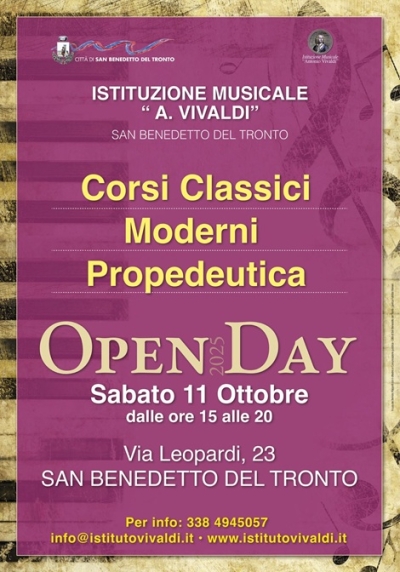 Ripartono i corsi all’Istituzione Musicale “Vivaldi”, open day sabato 11 ottobre