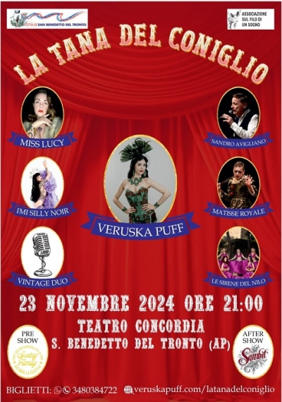 In scena la 3a edizione dello show “La Tana del Coniglio” con Veruska Puff, sabato 23 novembre al Concordia