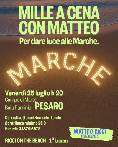 ‘Mille a cena con Matteo’, un evento popolare mai visto prima: prenota un posto per dare luce alle Marche