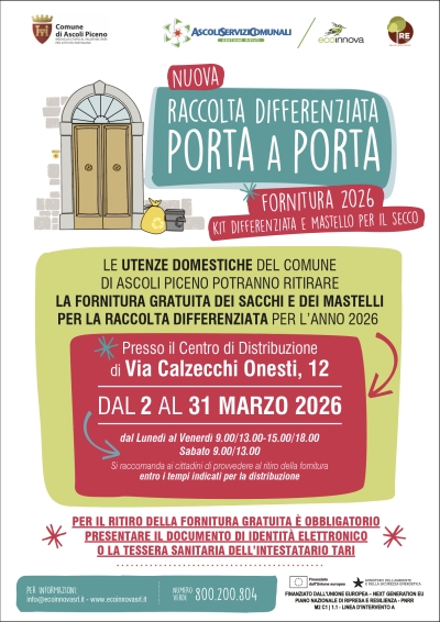 Lunedì 2 marzo al via la consegna gratuita dei kit per la raccolta differenziata