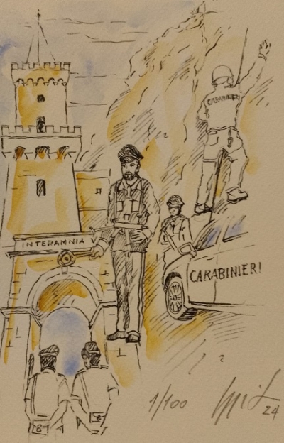 Tre momenti della vita dell’Arma di Teramo, in un bozzetto del Maestro Massimo Ippoliti