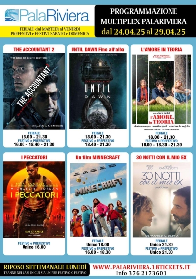 Programmazione Multiplex Palariviera di San Benedetto del Tronto dal 24 al 29 aprile 2025