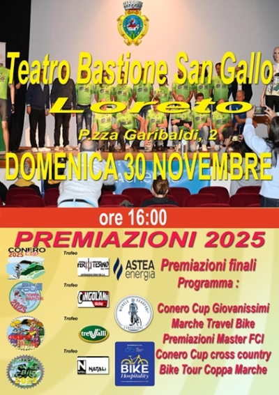 Il 30 novembre a Loreto si tirano le somme della stagione ciclistica 2025 fuoristrada e amatoriale strada delle Marche