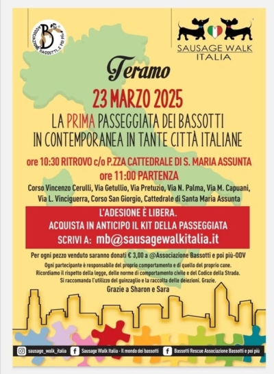 Domenica 23 marzo 2025, Sausage Walk Italia organizza per la prima volta e in contemporanea in molte città italiane, una camminata dei bassotti davvero speciale