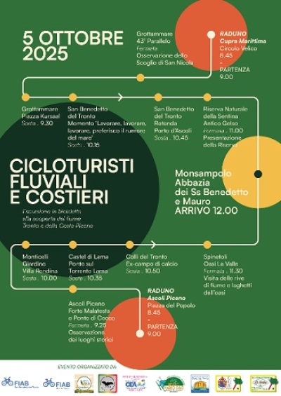 Domenica 5 ottobre si pedala per conoscere il Fiume Tronto e la Costa Picena