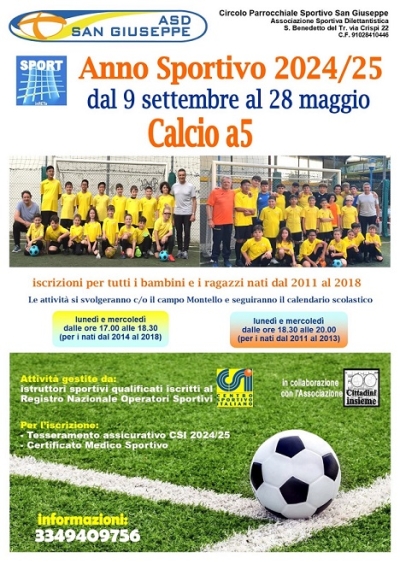Calcio a 5: il Circolo Parrocchiale San Giuseppe A.S.D. di San Benedetto avvia la nuova stagione sportiva  2024-2025 mettendo al centro lo sport come veicolo di educazione e crescita per i ragazzi