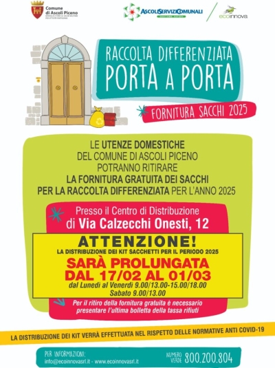 Ascoli Servizi Comunali: prorogata l’attività di consegna kit per la raccolta differenziata