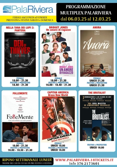 Programmazione Multiplex Palariviera dal 06 al 12 marzo 2025